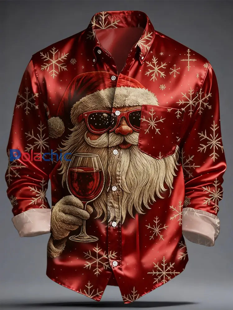 Chemise imprimée d’art de Noël de luxe pour hommes Vin Rouge / S