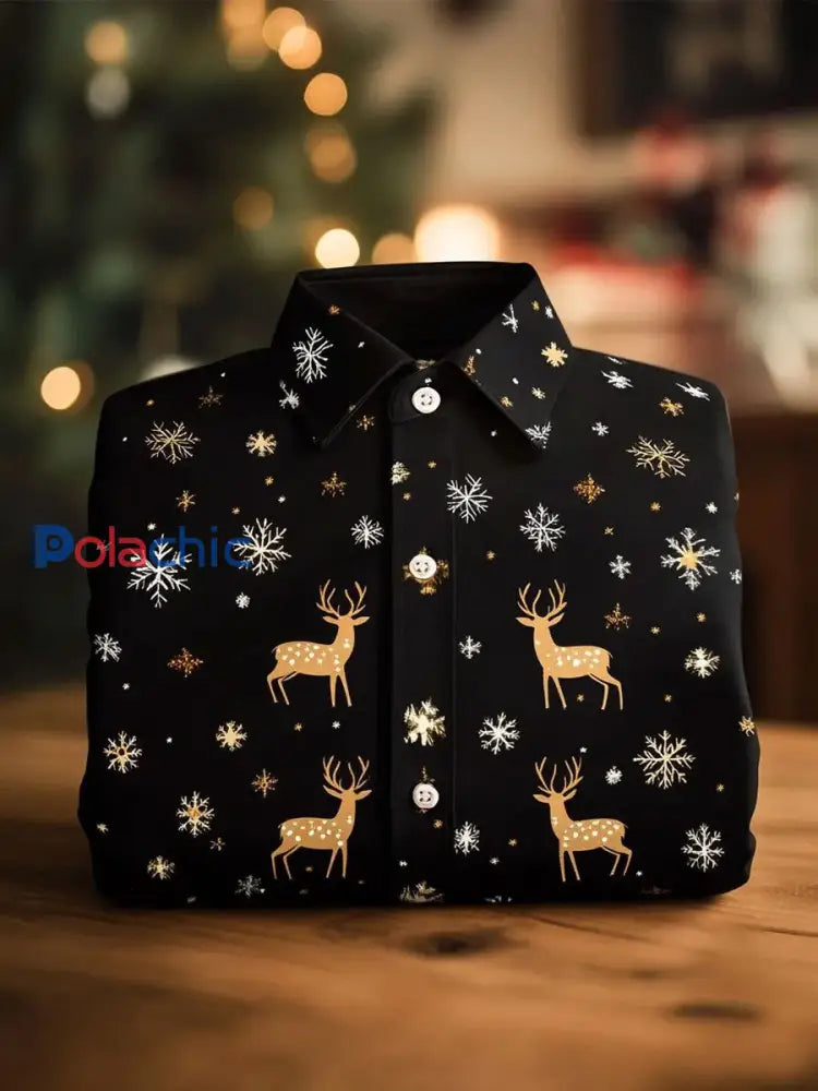 Chemise imprimée d’art de Noël de style d’affaires pour hommes Noir / S