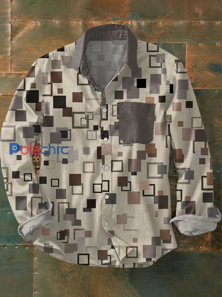 Chemise imprimée d’art géométrique pour hommes Kaki / S