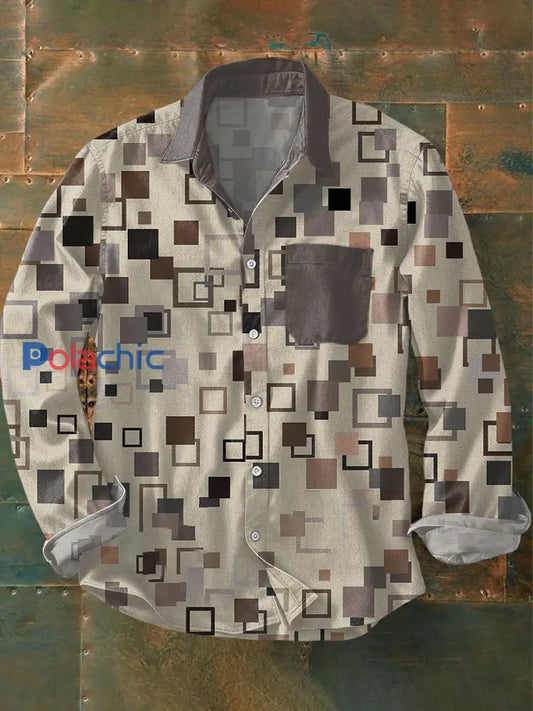 Chemise imprimée d’art géométrique pour hommes Kaki / S