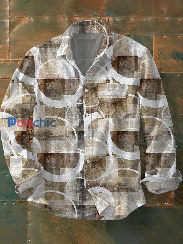 Chemise imprimée d’art géométrique pour hommes Kaki / S