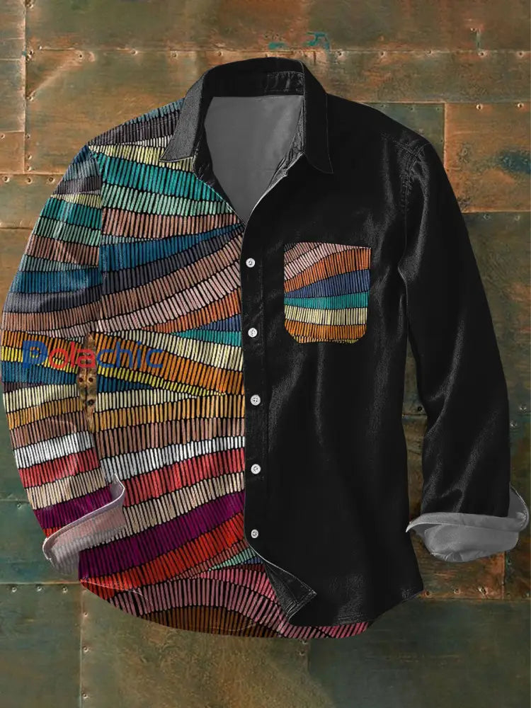 Chemise imprimée d’art géométrique pour hommes Noir / S