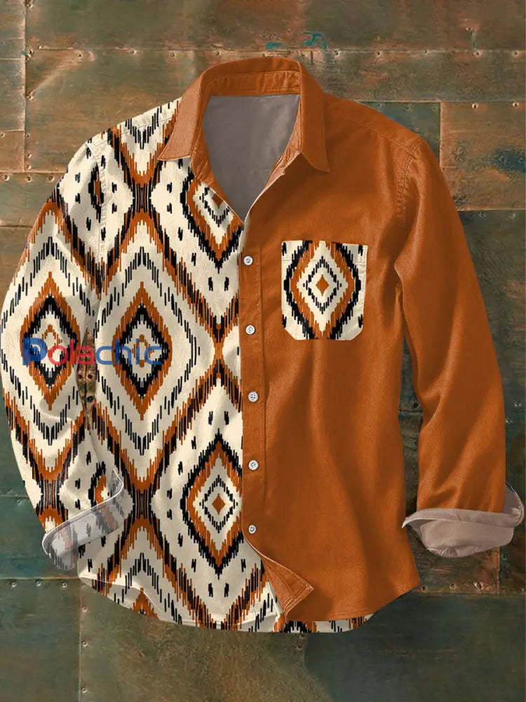 Chemise imprimée d’art géométrique pour hommes Orange / S