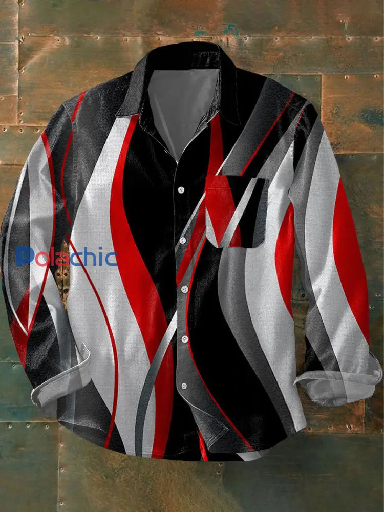 Chemise imprimée d’art géométrique pour hommes Rouge / S