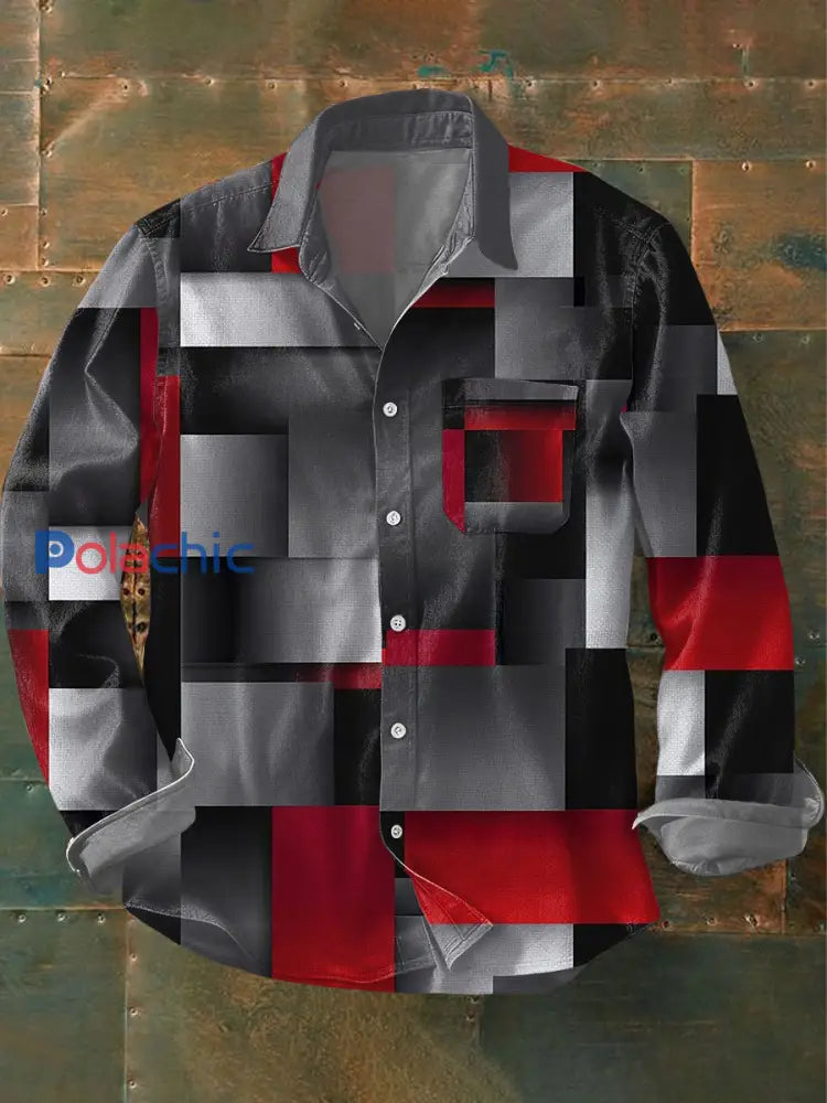 Chemise imprimée d’art géométrique pour hommes Rouge / S
