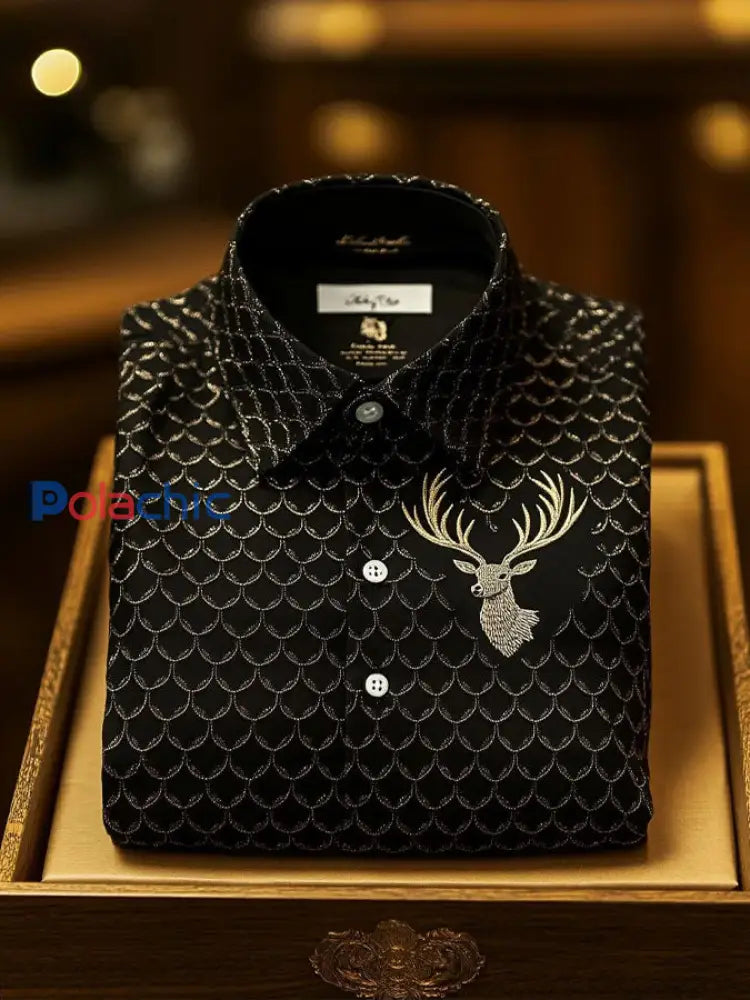 Chemise imprimée de luxe de style d’affaires de Noël pour hommes Noir / S