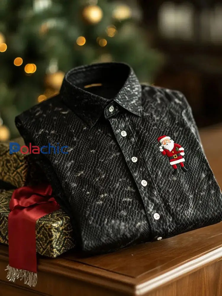 Chemise imprimée de luxe de style d’affaires de Noël pour hommes Noir / S