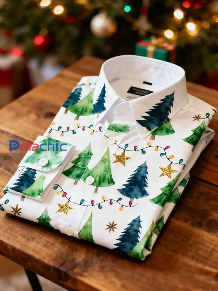Chemise imprimée de style d’affaires de Noël pour hommes Blanc / S