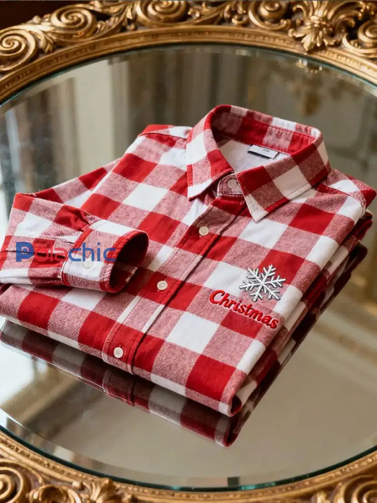 Chemise imprimée de style d’affaires de Noël pour hommes Rouge / S