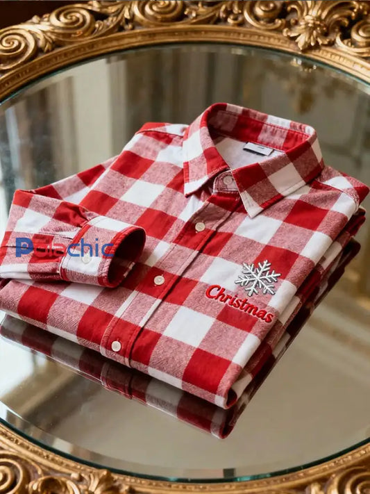 Chemise imprimée de style d’affaires de Noël pour hommes Rouge / S