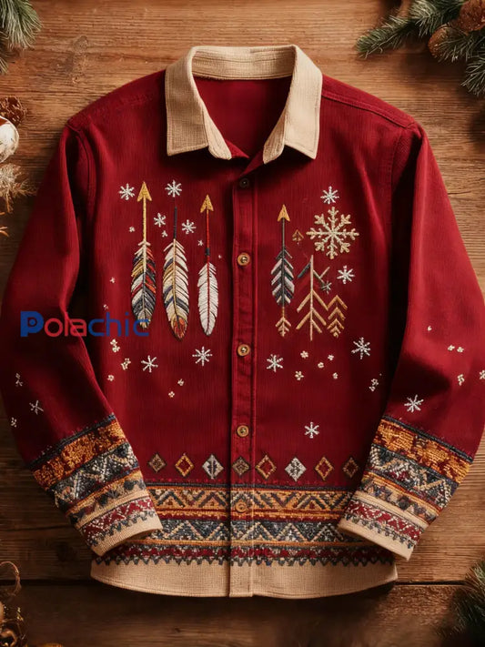 Chemise imprimée vintage western de noël pour hommes Rouge / S