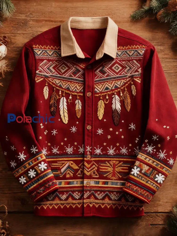 Chemise imprimée vintage western de noël pour hommes Rouge / S