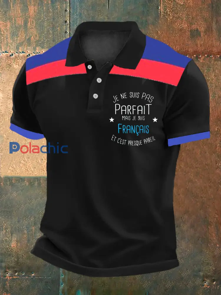 Chemise pour homme JE NE SUIS PAS PARFAIT MAIS JE SUIS FRANÇAIS ET C’EST PRESQUE PAREIL Noir / S