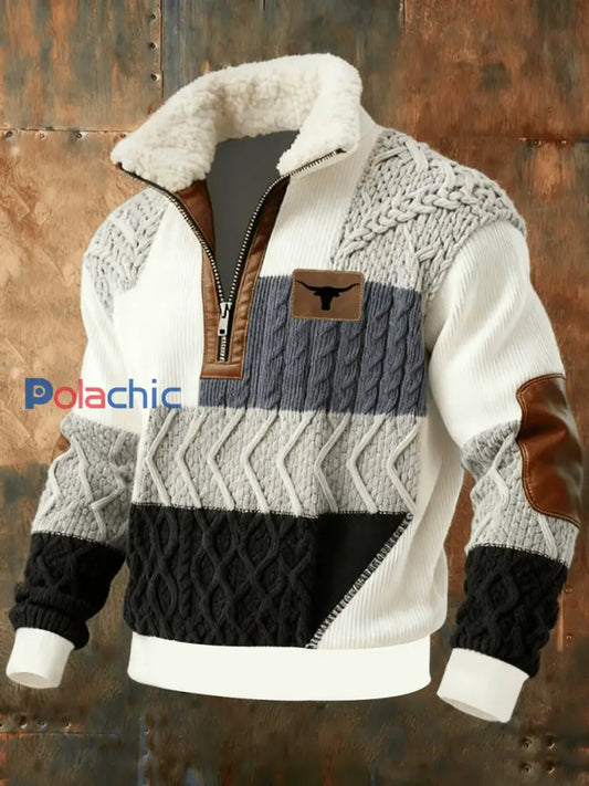 Chemise Retro Western Plush à col montant pour hommes comme image / S