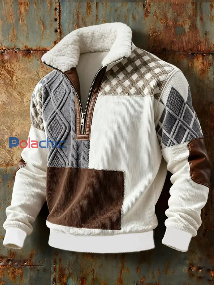 Chemise Retro Western Plush à col montant pour hommes comme image / S