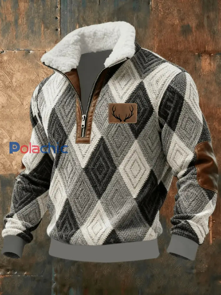 Chemise Retro Western Plush à col montant pour hommes comme image / S