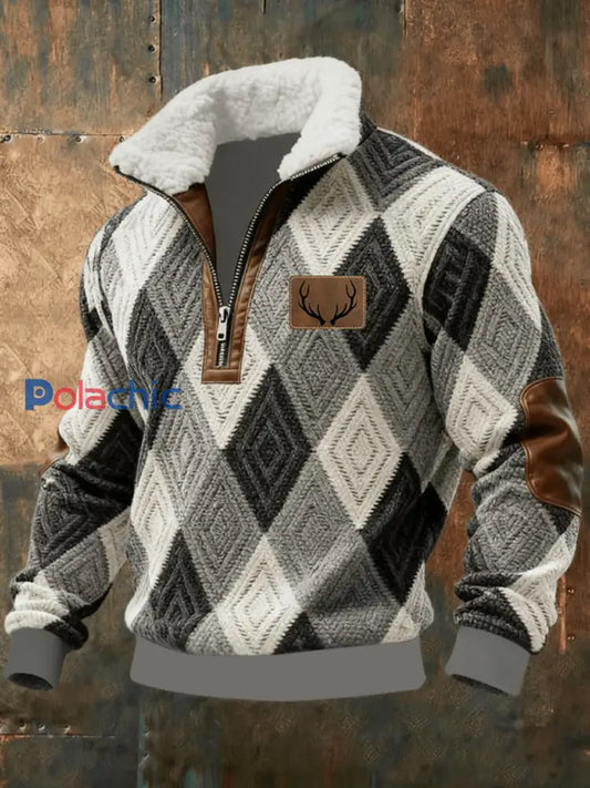 Chemise Retro Western Plush à col montant pour hommes comme image / S