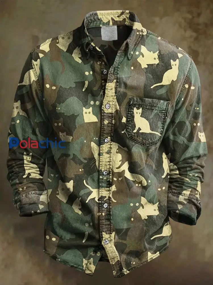 Chemise Vintage Cat Camouflage Homme Camouflage / S