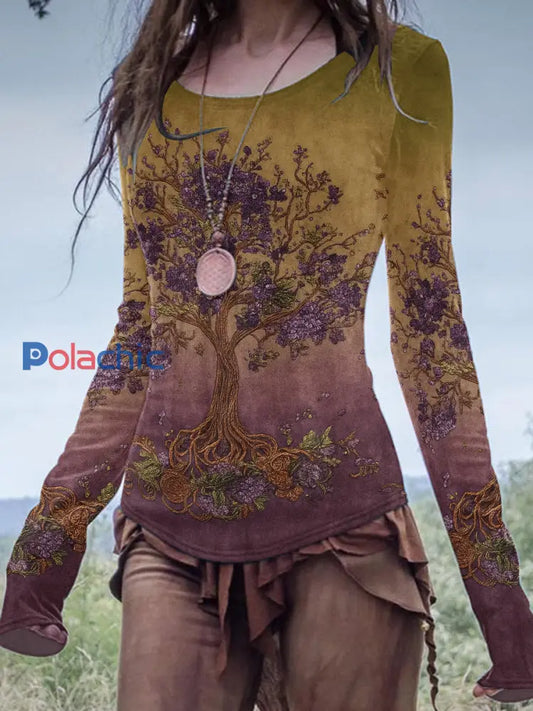 Chemise Vintage Viking Celtic Knot Gradient Art à manches longues pour femmes Violet / S