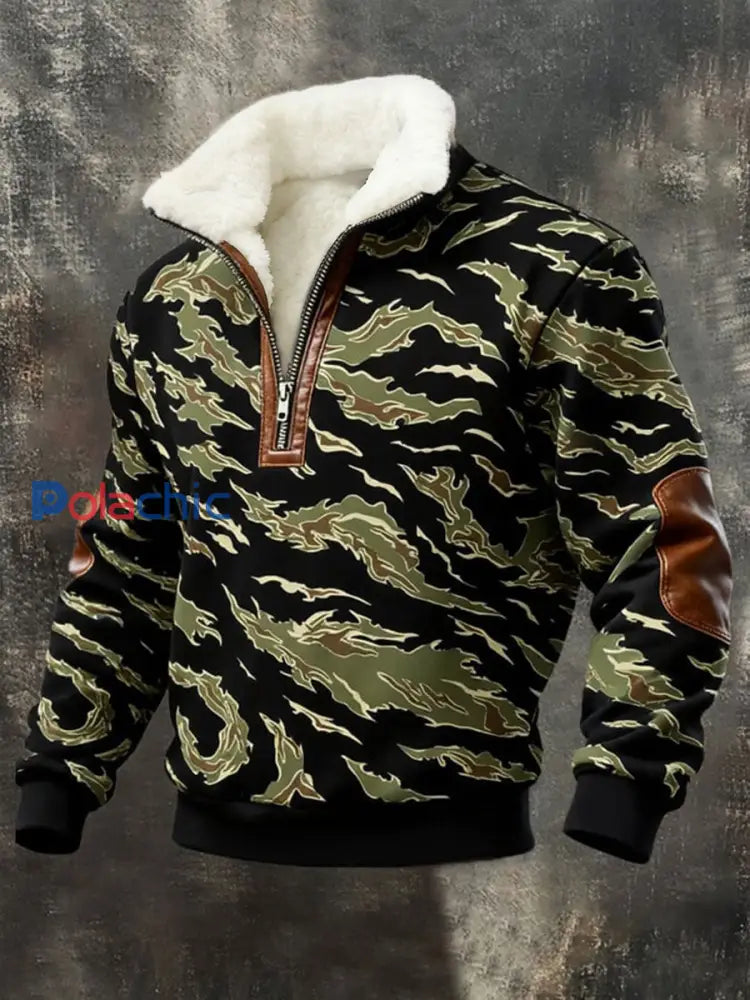 Chemise Western Camouflage Plush à col montant pour hommes comme image / S