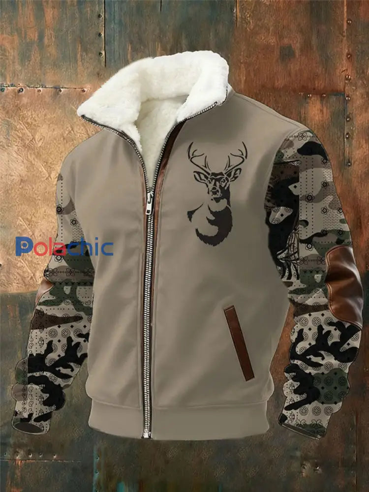 Chemise Western Camouflage Plush à col montant pour hommes Kaki / S