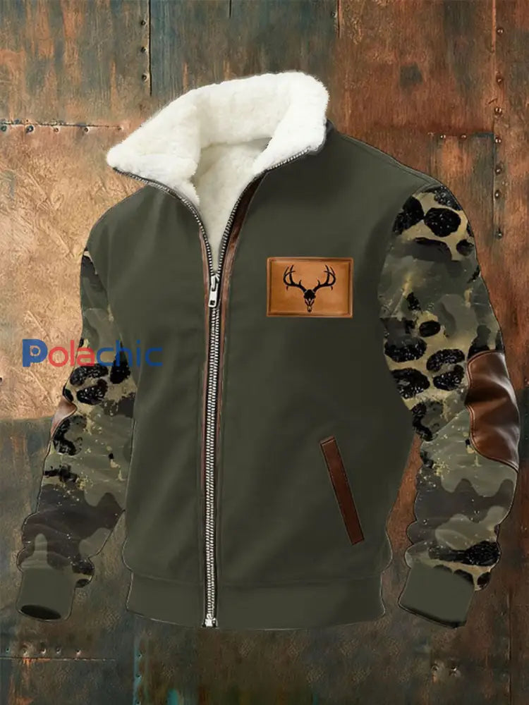 Chemise Western Camouflage Plush à col montant pour hommes vert armée / S
