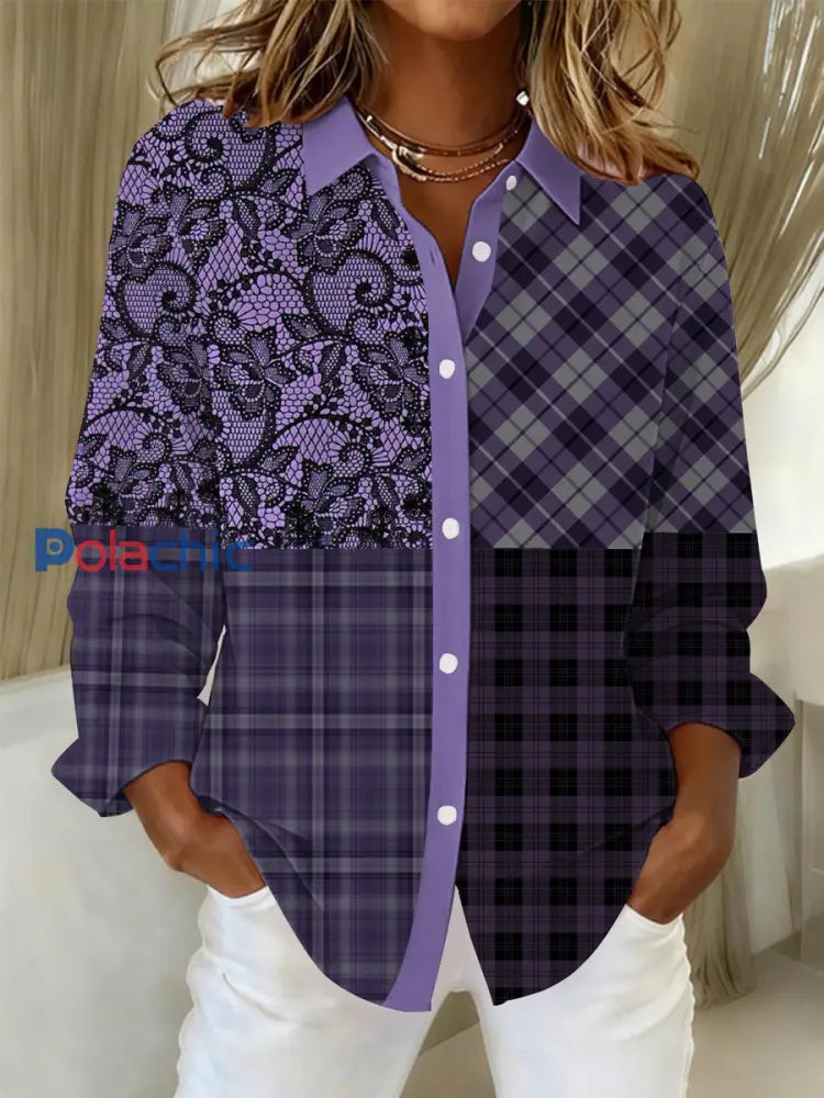 Chemises à patchwork fleuries violettes Alzheimer’s Awareness pour femmes comme image / S