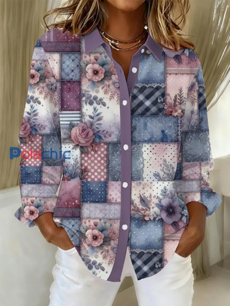 Chemises à patchwork fleuries violettes Alzheimer’s Awareness pour femmes comme image / S