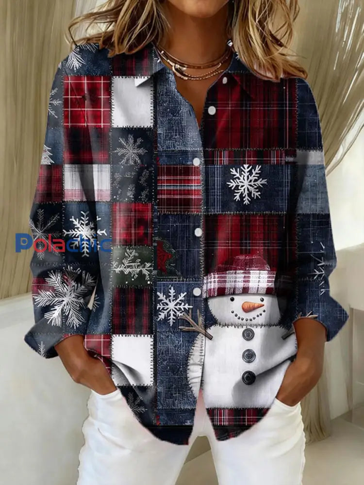 Chemises de bonhomme de neige de Noël à carreaux pour femmes comme image / S