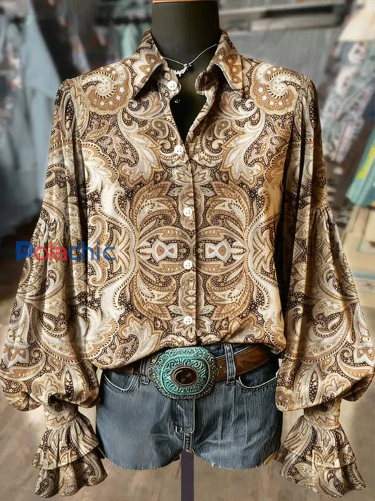 Chemises western vintage en velours à manches longues pour femmes comme image / S