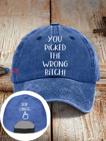 Cher cancer vous avez choisi la mauvaise chienne chapeaux neutres Bleu / ONE