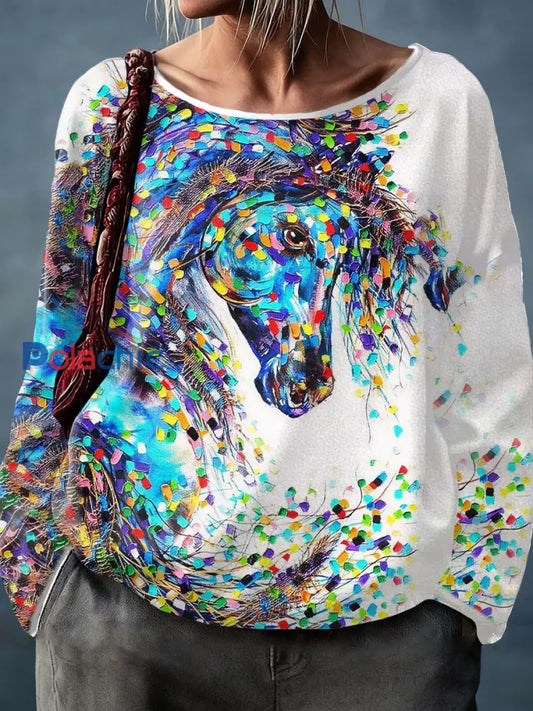 Chevaux Art Imprimé Tops pour femmes Blanc / S