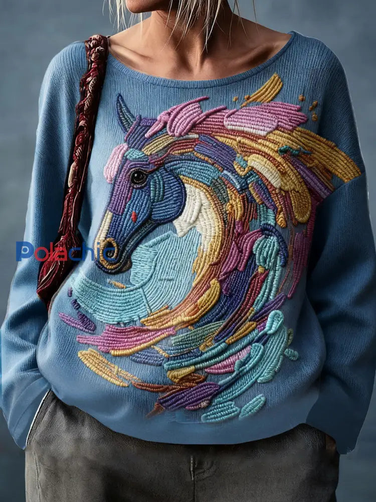 Chevaux Art Imprimé Tops pour femmes Bleu / S