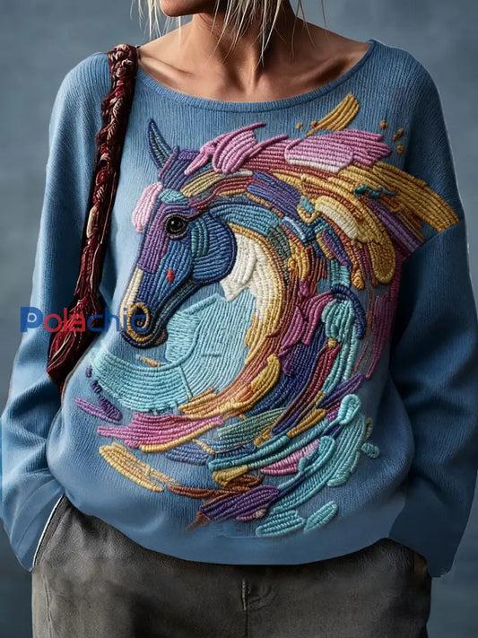 Chevaux Art Imprimé Tops pour femmes Bleu / S