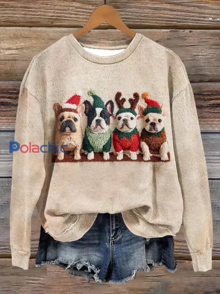 Chien mignon Noël Art imprimé Sweatshirt régulier des femmes comme image / S