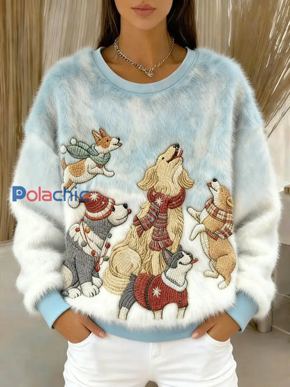 Chiens de Noël Art Flannel Hoodie Femme comme image / S