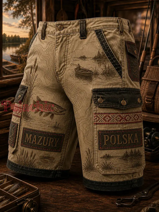 Codzienne spodnie cargo z nadrukiem w stylu vintage polskiej sztuki - A / S