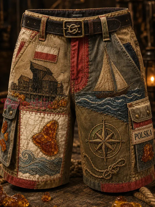 Codzienne spodnie cargo z nadrukiem w stylu vintage polskiej sztuki - A / S