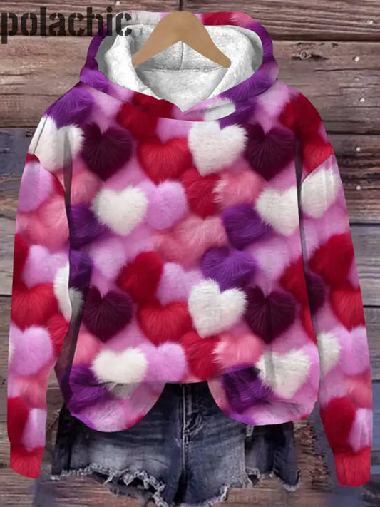 Coeur D’amour En Peluche Fuchsia De La Saint-Valentin Imprimé Col Rond Pull À Capuche Manches