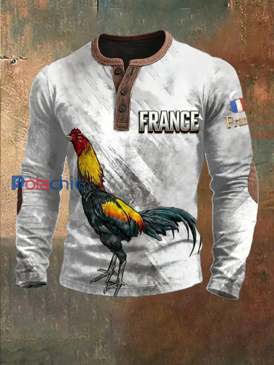 Coq Français Imprimer Vintage Patchwork Sweatshirt Homme Gris / S