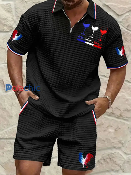 Costume Bleu Blanc Rouge Plaid Homme Noir / S