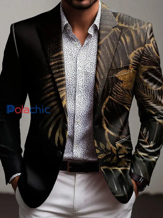Costume d’affaires doré motif botanique pour hommes Noir / S