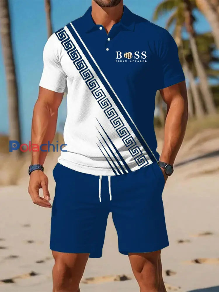 Costume de polo à manches courtes pour hommes bleu / S