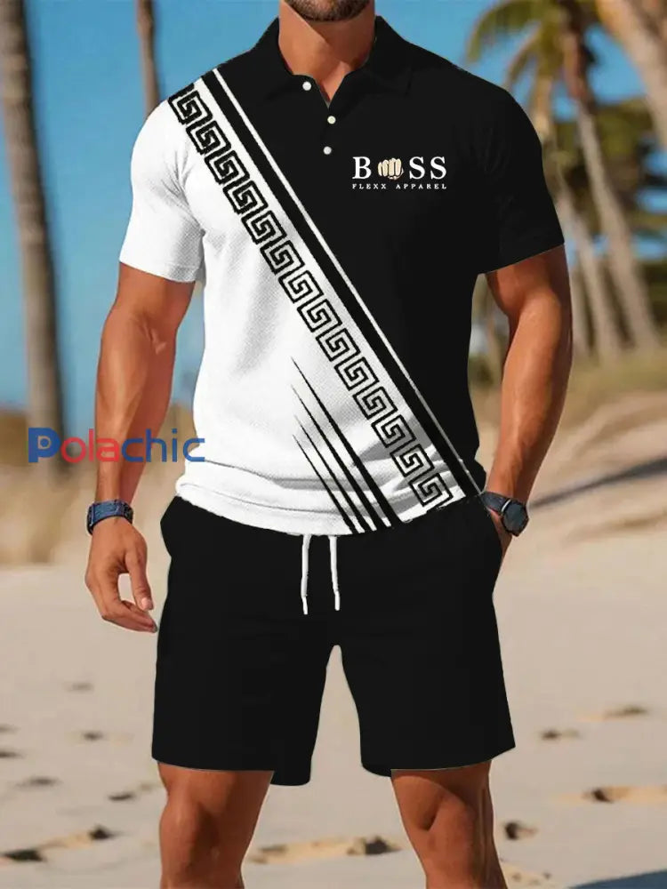 Costume de polo à manches courtes pour hommes noir / S