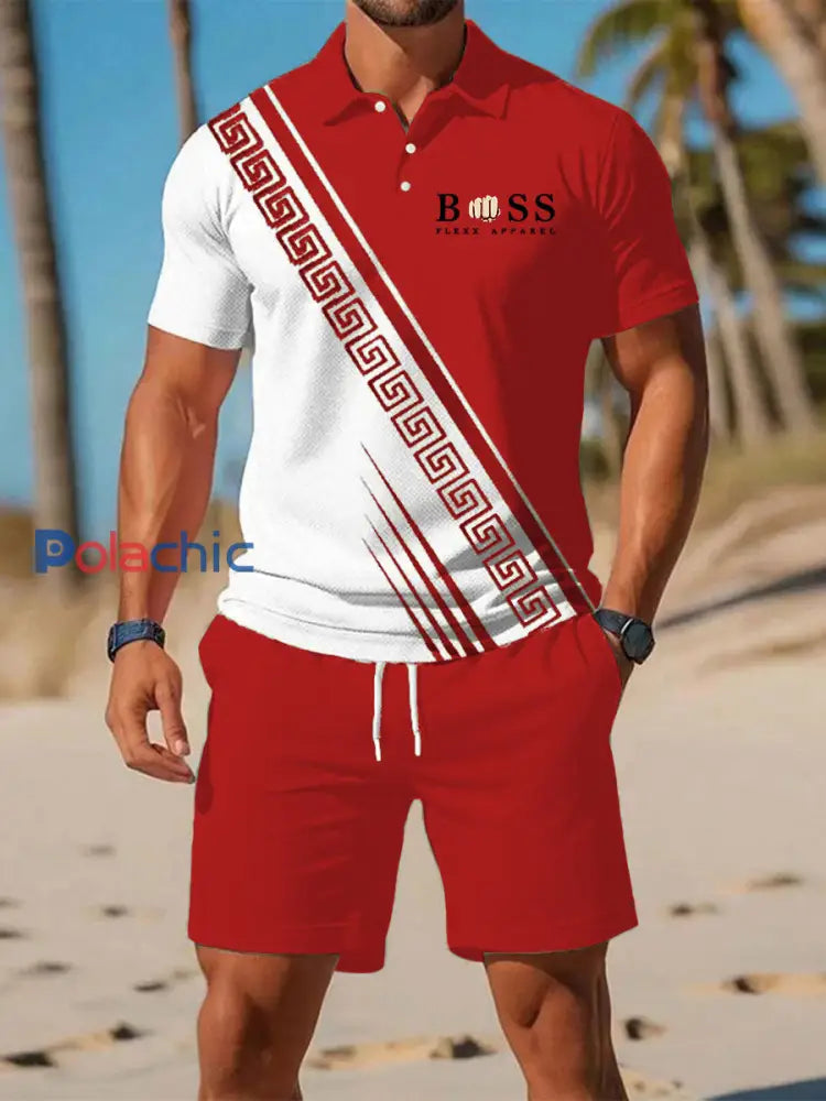 Costume de polo à manches courtes pour hommes rouge / S