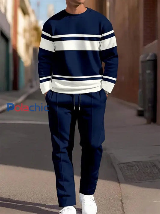 Costume décontracté à rayures vintage minimaliste pour hommes Bleu Foncé / S