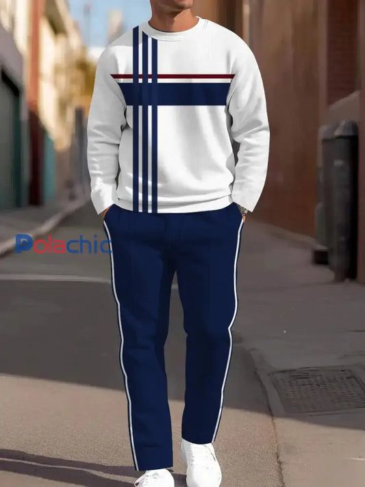 Costume décontracté à rayures vintage minimaliste pour hommes Bleu Foncé / S