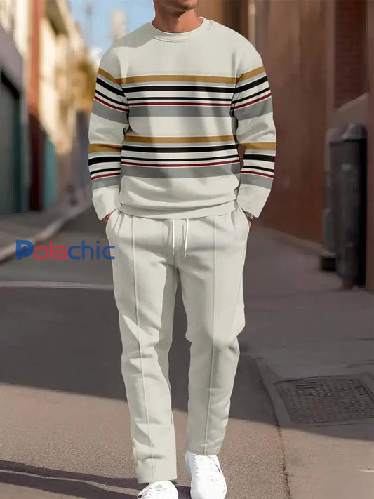 Costume décontracté à rayures vintage minimaliste pour hommes Multicolore / S
