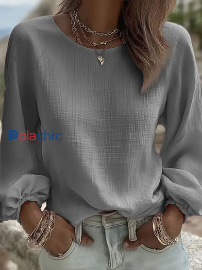 Couleur unie Casual Crew Neck Top des femmes gris / S