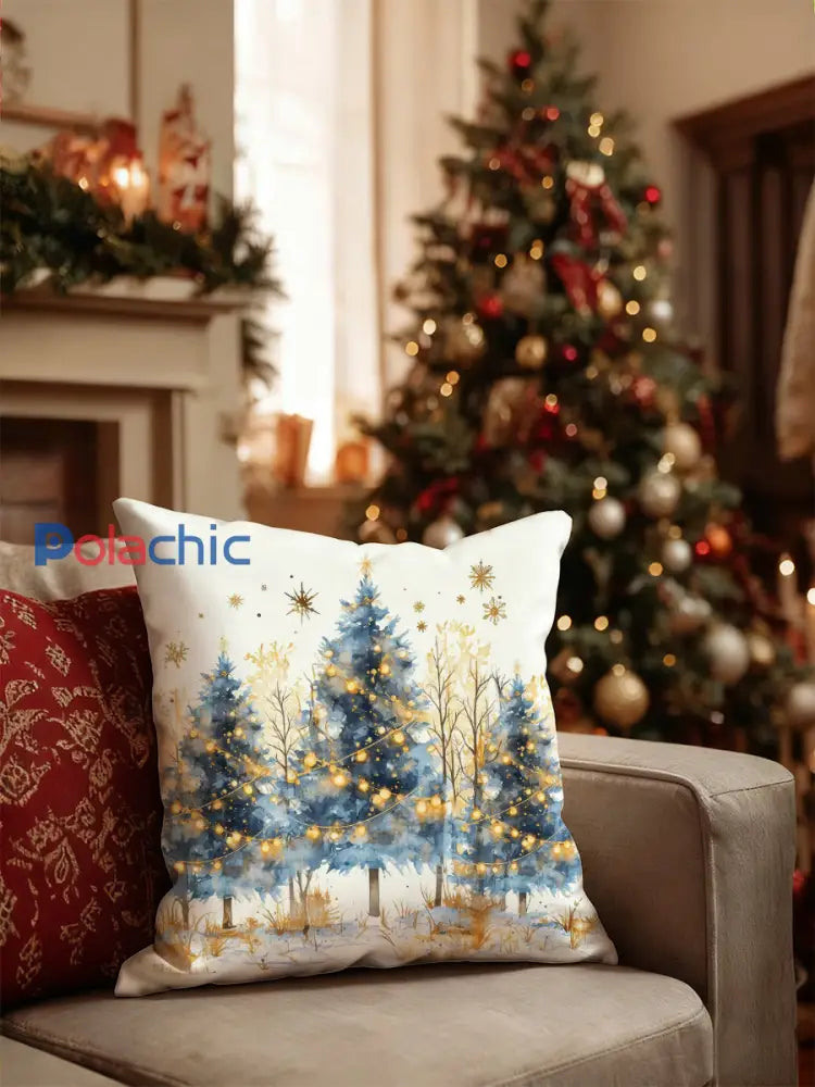 Coussin de noël arbre éclairé bleu et or Multicolore